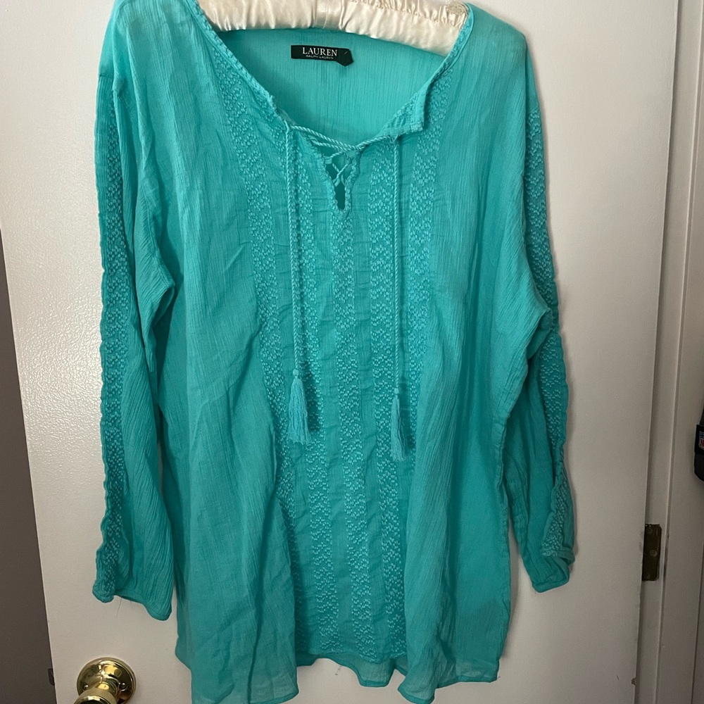 Tourquoise Cotton Summer shirt or beach cover. Lauren Ralph Lauren